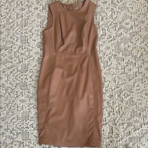 Elegant Brown vegan leather Sleeveless Dress